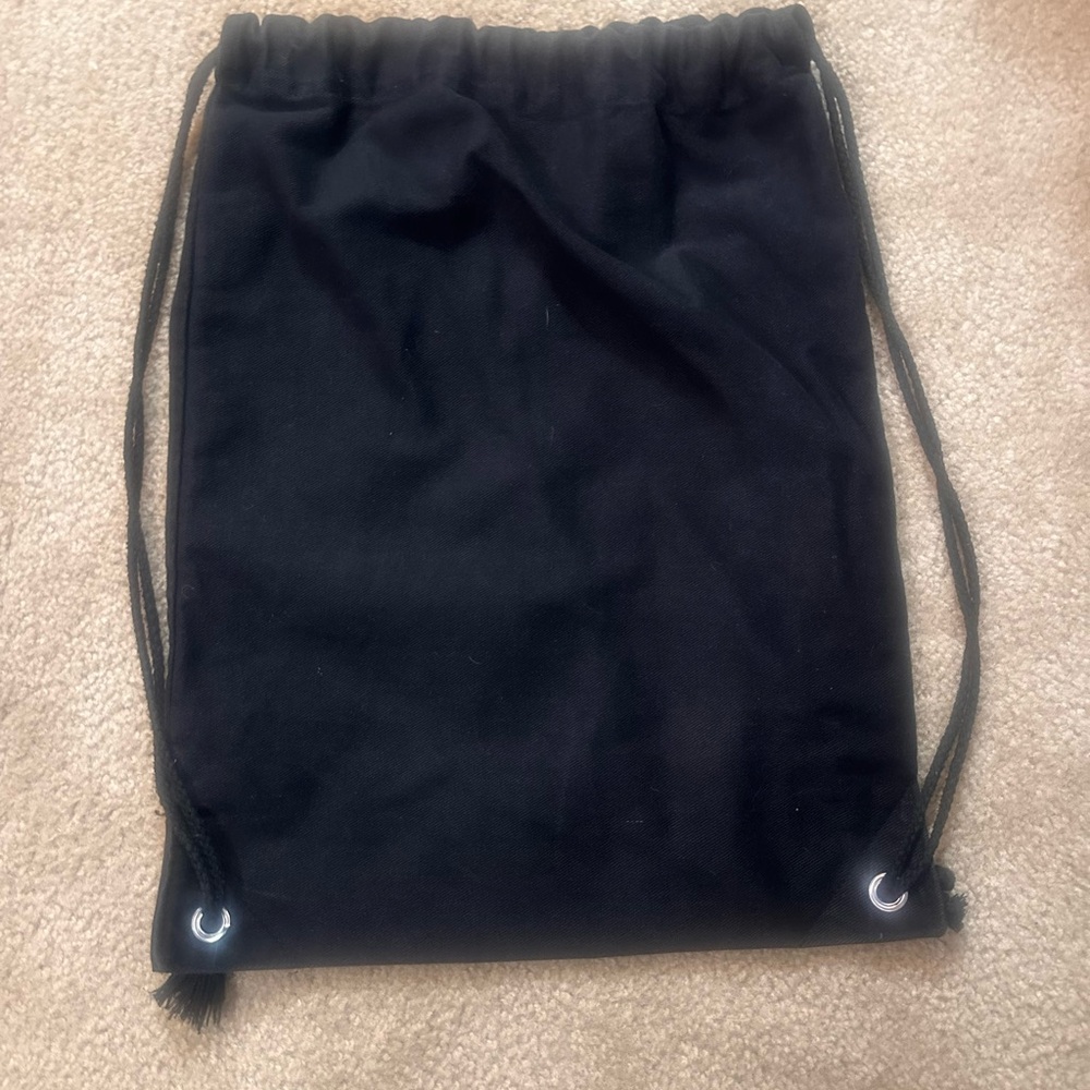 Black Drawstring Backpack With Embroidered Design - image 3